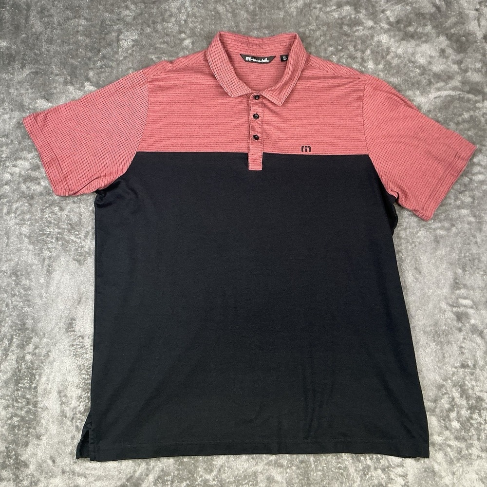 Travis Mathew Polo Shirt Men's Medium Palmetto Dunes Comfort Golf Pink/Black